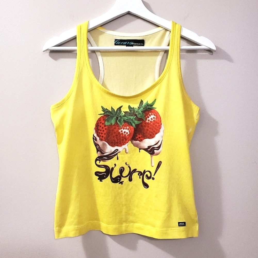 Vintage 90s Luxury Miss Sixty 🍓 Strawberry Slurp Tank Top - Size M